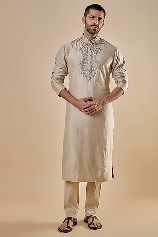 Beige Embroidered Shirt Design by SHIRRIN DESIGN CO. MEN at Pernia's Pop Up  Shop 2024
