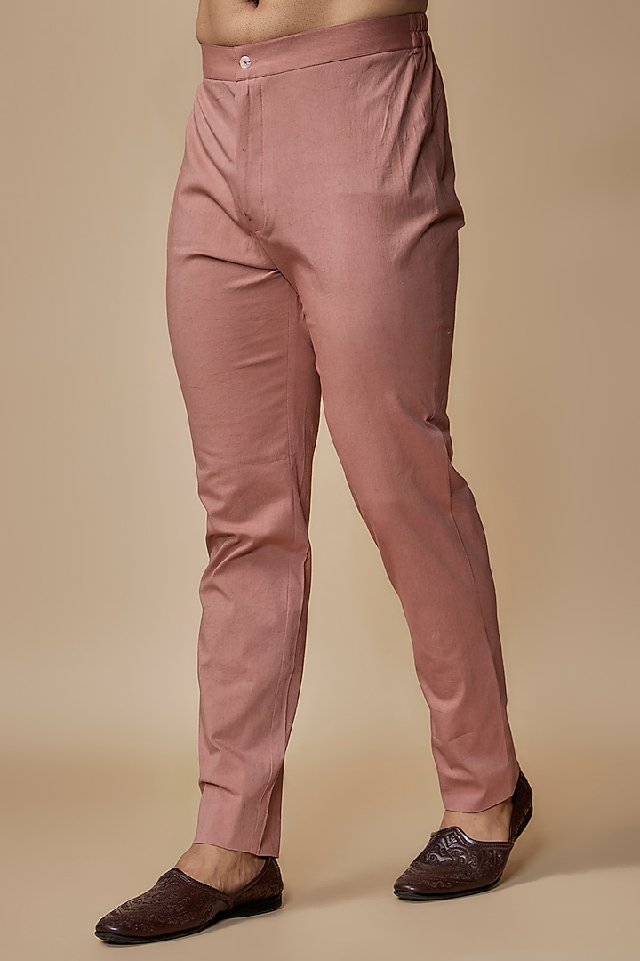 Peach Silk Embroidered Kurta Set by JAYANTI REDDY MEN at Pernia's Pop Up Shop