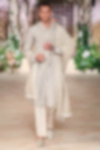 Beige Raw Silk Zardosi Hand Embroidered Kurta Set by JAYANTI REDDY MEN at Pernia's Pop Up Shop