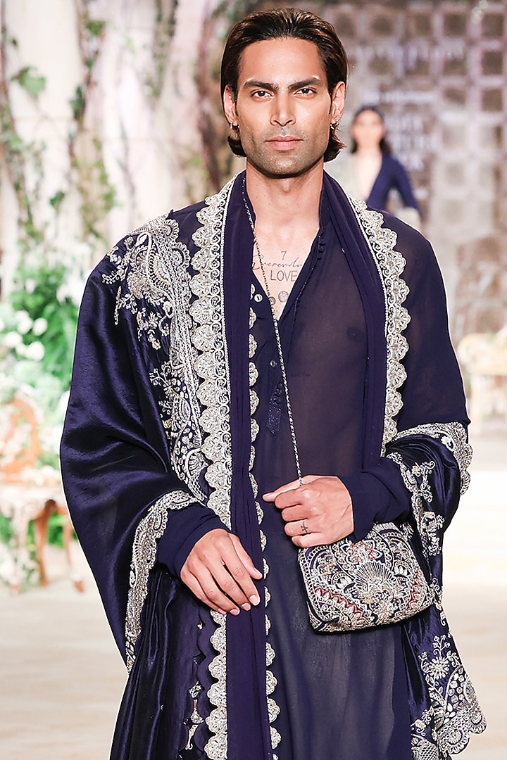 Purple Georgette Zardosi Hand Embroidered Kurta Set by JAYANTI REDDY MEN at Pernia's Pop Up Shop