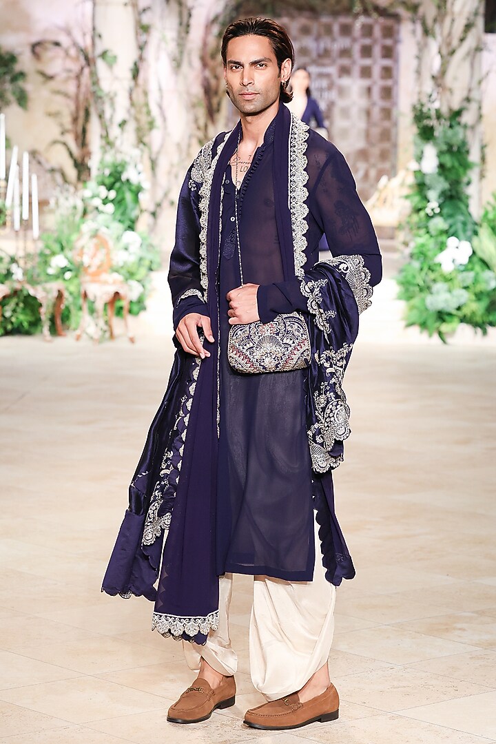 Purple Georgette Zardosi Hand Embroidered Kurta Set by JAYANTI REDDY MEN at Pernia's Pop Up Shop