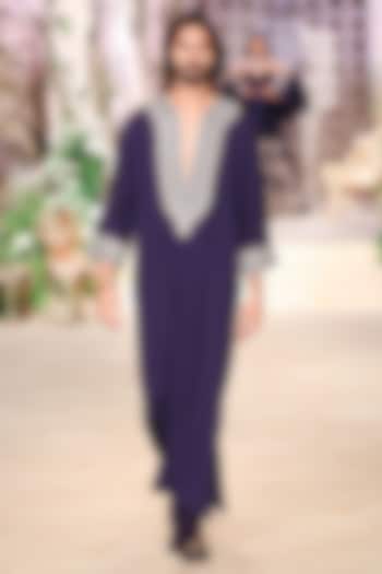 Purple Georgette Zardosi Hand Embroidered Kaftan Set by JAYANTI REDDY MEN at Pernia's Pop Up Shop