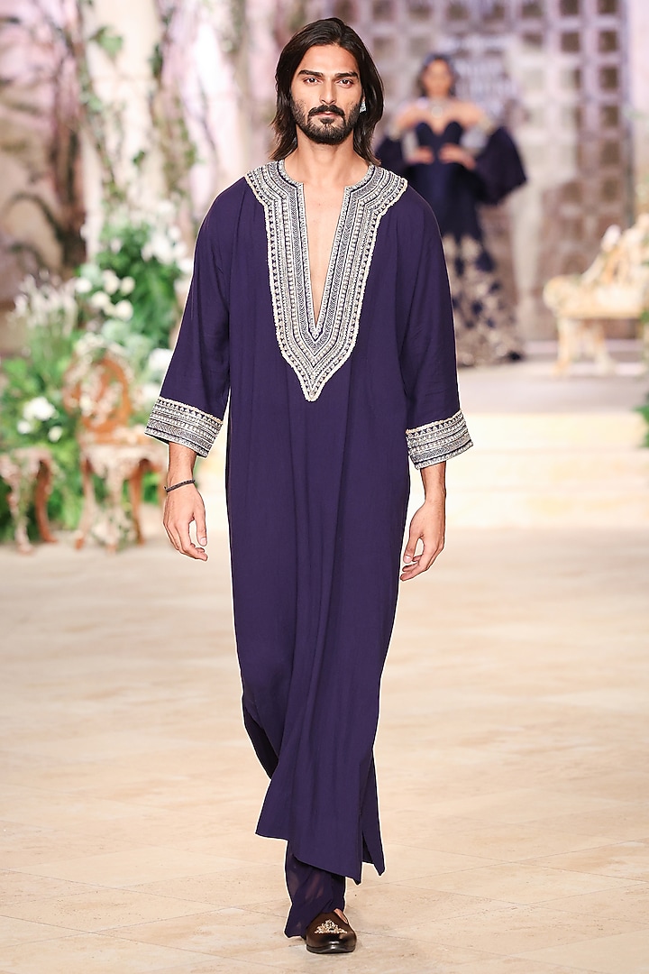 Purple Georgette Zardosi Hand Embroidered Kaftan Set by JAYANTI REDDY MEN at Pernia's Pop Up Shop