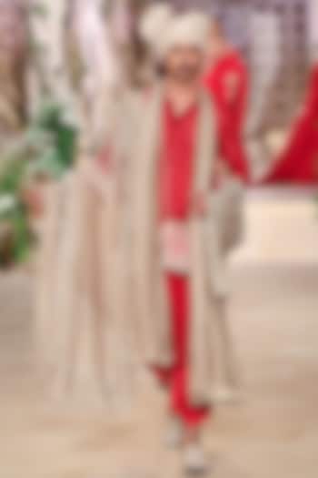 Red Georgette Zardosi Hand Embroidered Kurta Set by JAYANTI REDDY MEN at Pernia's Pop Up Shop