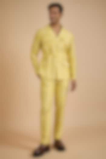 Yellow Raw Silk Digital Printed Jacket Set by Jayesh and Kaajal Shah