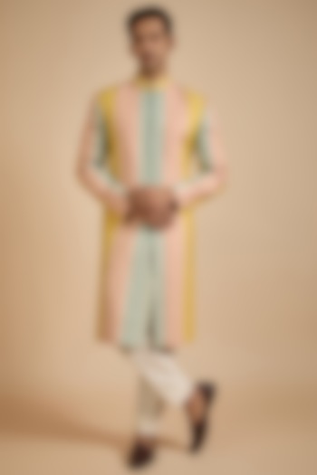 Multi-Colored Lucknowi Fabric Groom Sherwani by Jayesh and Kaajal Shah Men at Pernia's Pop Up Shop