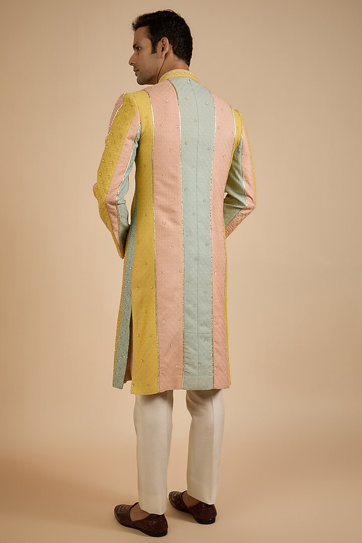 Multi-Colored Lucknowi Fabric Groom Sherwani by Jayesh and Kaajal Shah Men at Pernia's Pop Up Shop