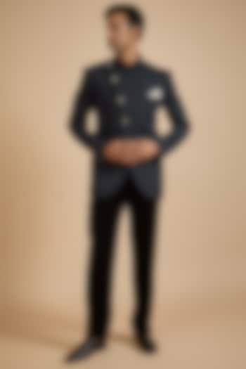 Black Polyester Jodhpuri Set by Jayesh and Kaajal Shah Men at Pernia's Pop Up Shop