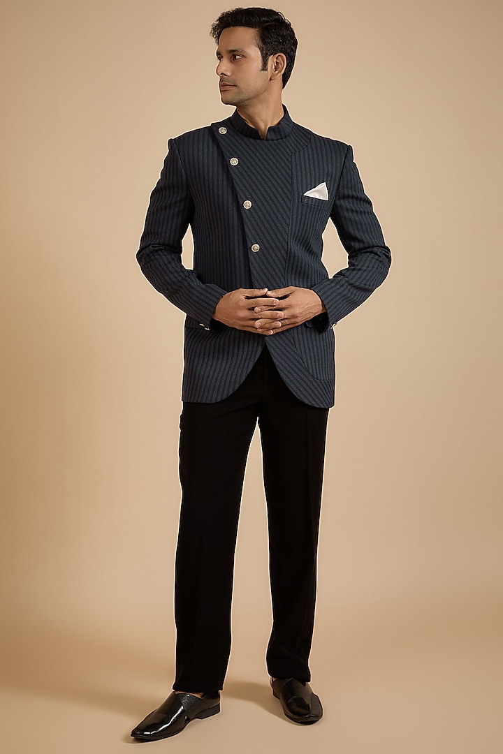 Black Polyester Jodhpuri Set by Jayesh and Kaajal Shah Men at Pernia's Pop Up Shop