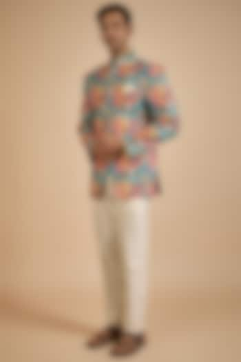 Multi-Colored Raw Silk Printed Jodhpuri Jacket by Jayesh and Kaajal Shah