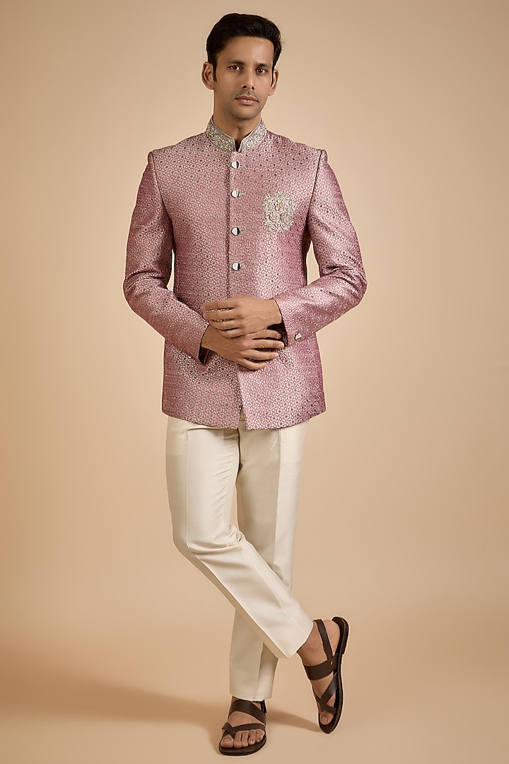 Pink Lucknowi Jodhpuri Jacket by Jayesh and Kaajal Shah