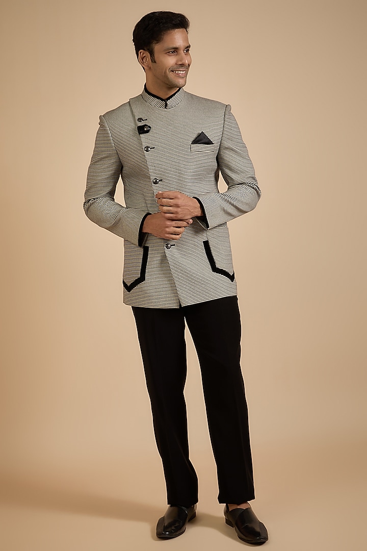 Grey Polyester Jodhpuri Jacket Set by Jayesh and Kaajal Shah