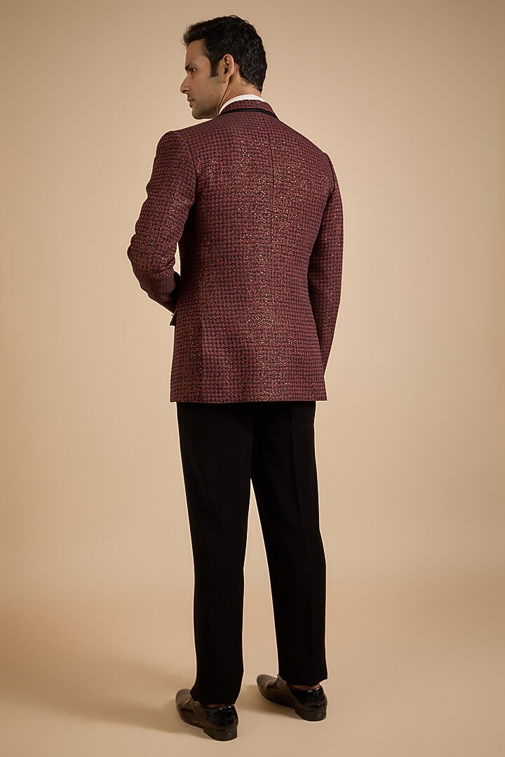 Red Polyester Blazer Set by Jayesh and Kaajal Shah Men at Pernia's Pop Up Shop