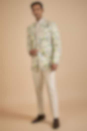 Ivory Raw Silk Printed Blazer With Shirt by Jayesh and Kaajal Shah Men at Pernia's Pop Up Shop