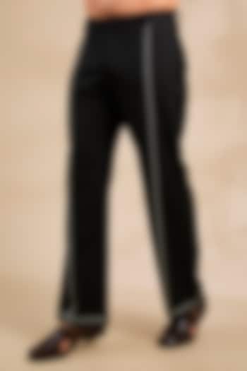 Black Polyester Pants by Jayesh and Kaajal Shah Men at Pernia's Pop Up Shop