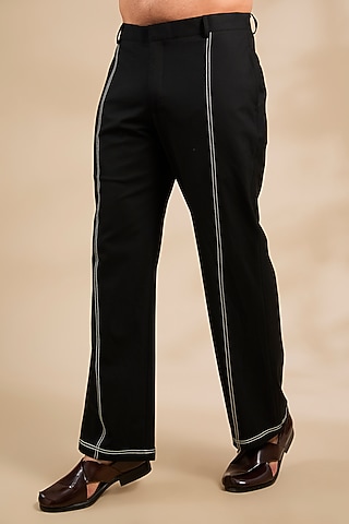 Black Polyester Pants by Jayesh and Kaajal Shah Men