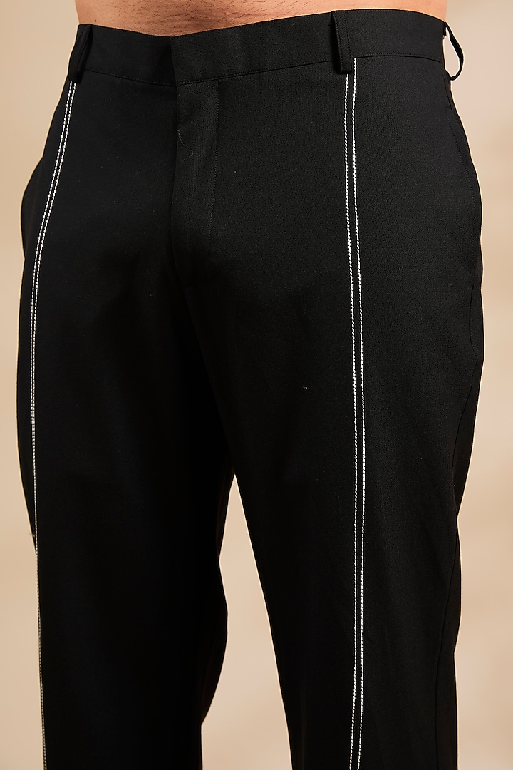 Black Polyester Pants by Jayesh and Kaajal Shah Men at Pernia's Pop Up Shop