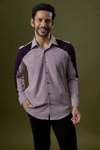 Lilac & Plum Polyester Shirt by Jayesh and Kaajal Shah Men