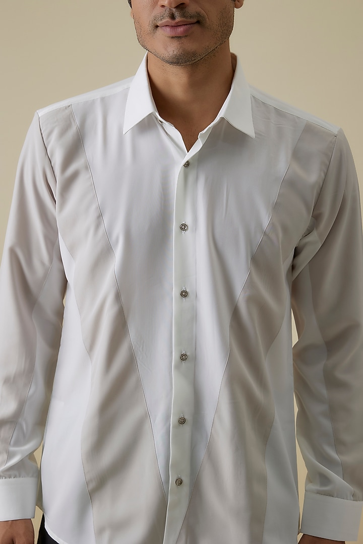 Classy White & Beige Polyester Party Wear Shirt by Jayesh and Kaajal Shah Men at Pernia's Pop Up Shop