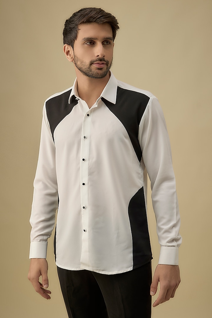White & Black Polyester Party Wear Shirt by Jayesh and Kaajal Shah Men at Pernia's Pop Up Shop