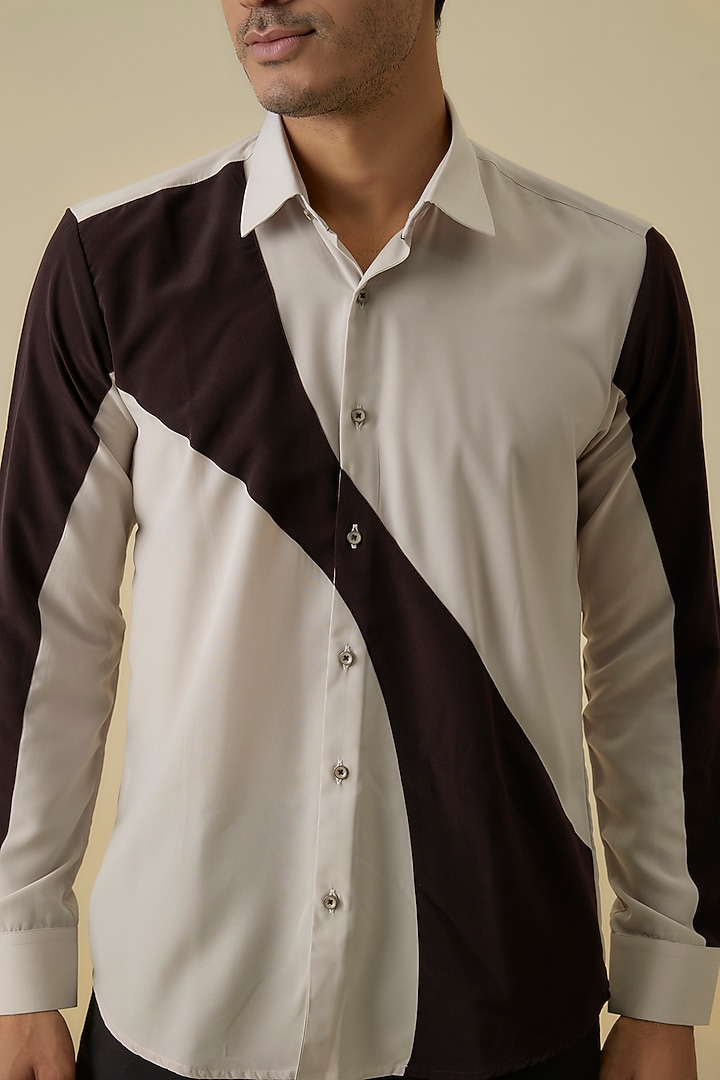 Classy Beige & Brown Polyester Party Wear Shirt by Jayesh and Kaajal Shah Men at Pernia's Pop Up Shop