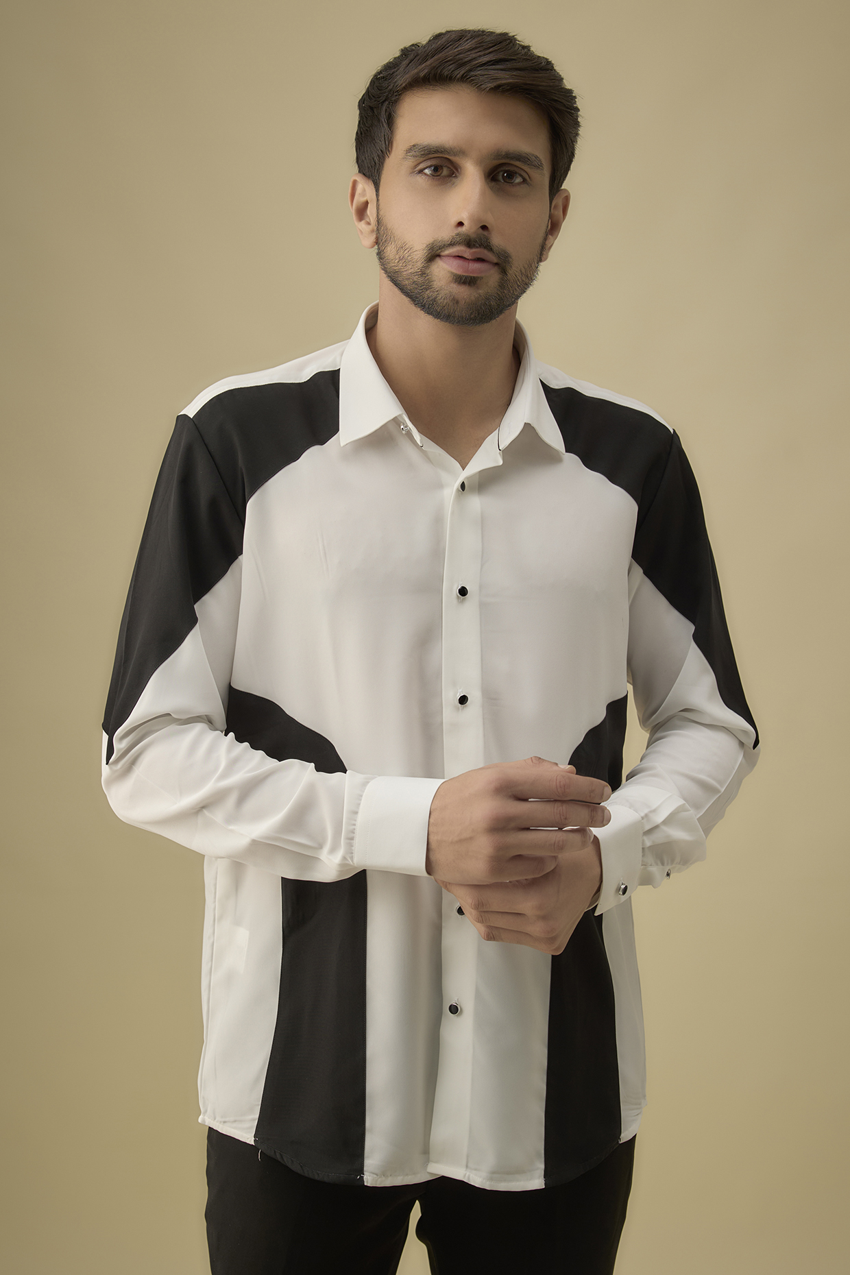 White & Navy Polyester Shirt by Jayesh and Kaajal Shah