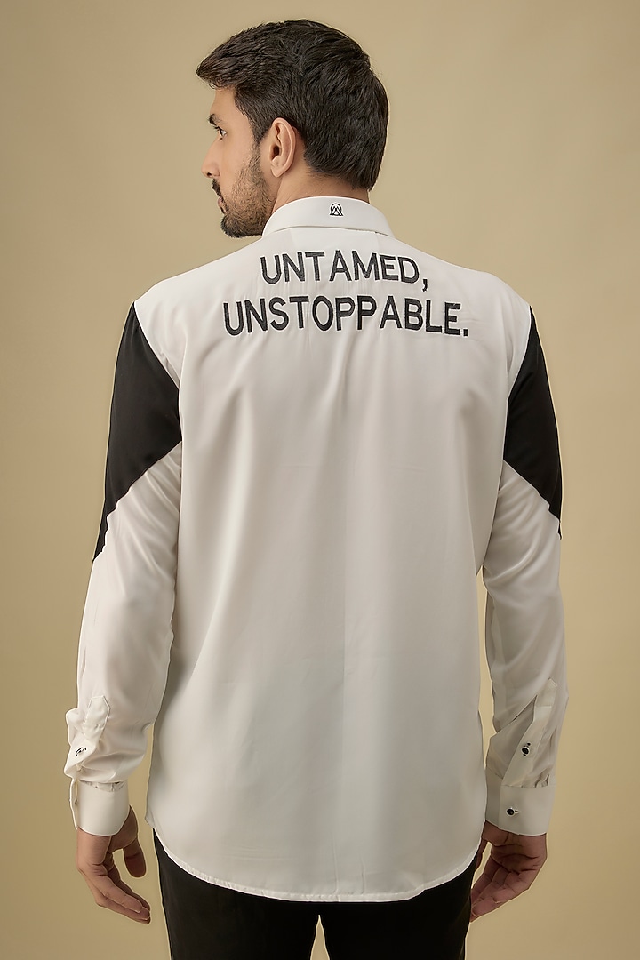 White & Navy Polyester Party Wear Shirt by Jayesh and Kaajal Shah Men at Pernia's Pop Up Shop