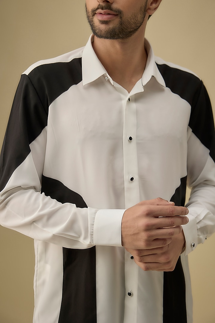 White & Navy Polyester Party Wear Shirt by Jayesh and Kaajal Shah Men at Pernia's Pop Up Shop