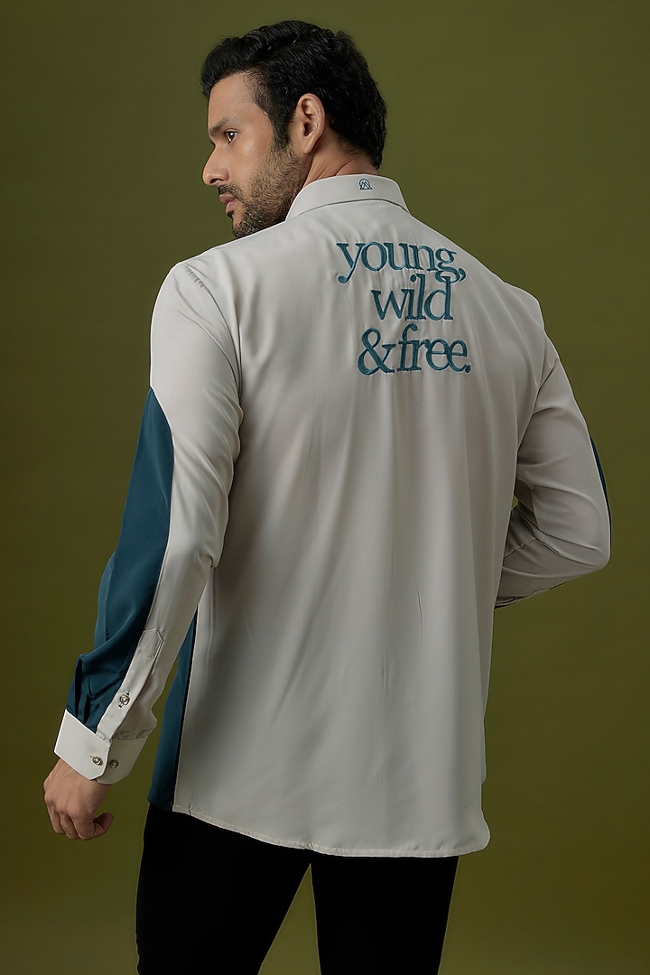 Beige & Teal Polyester Party Wear Shirt by Jayesh and Kaajal Shah Men at Pernia's Pop Up Shop