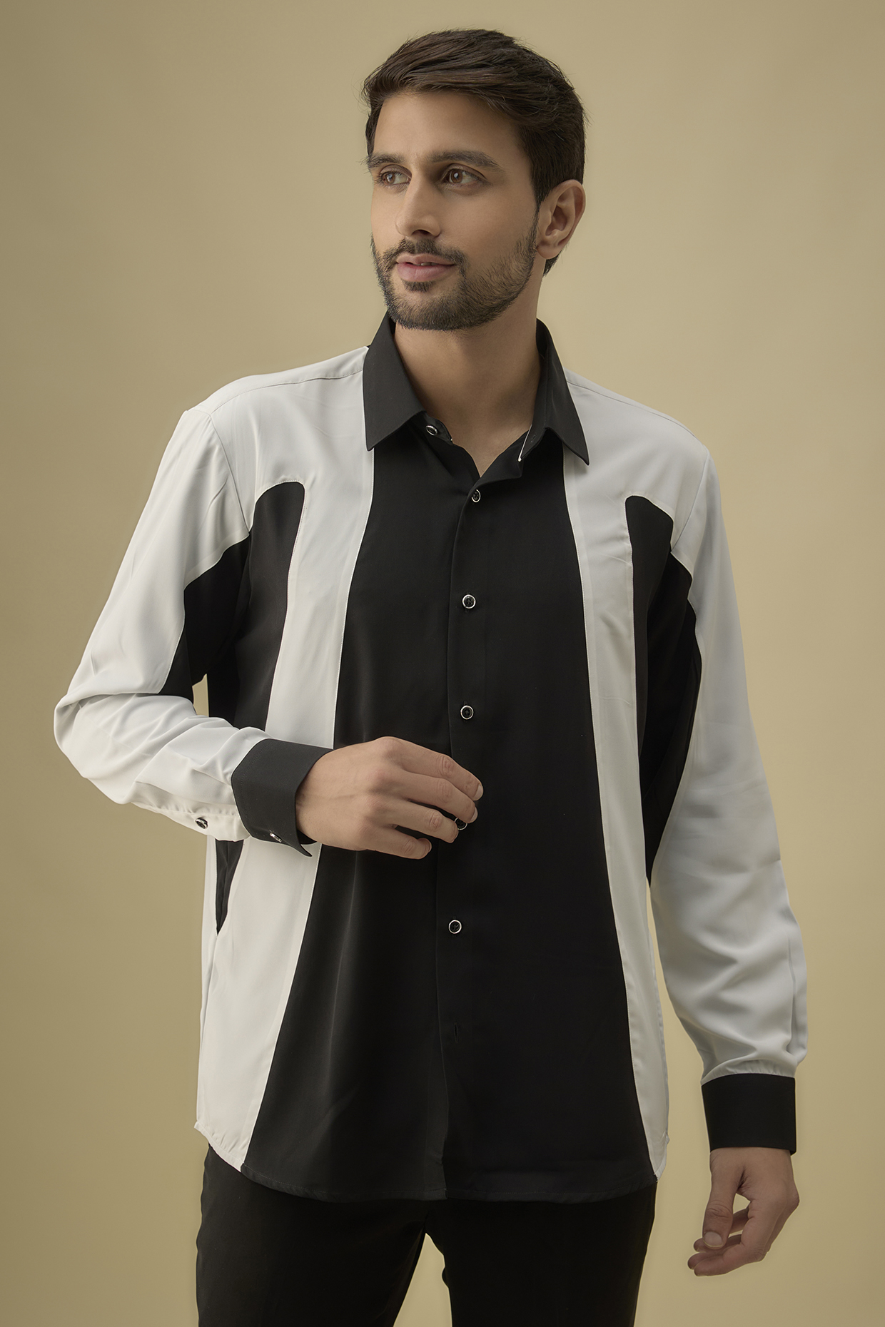 White & Black Polyester Shirt by Jayesh and Kaajal Shah