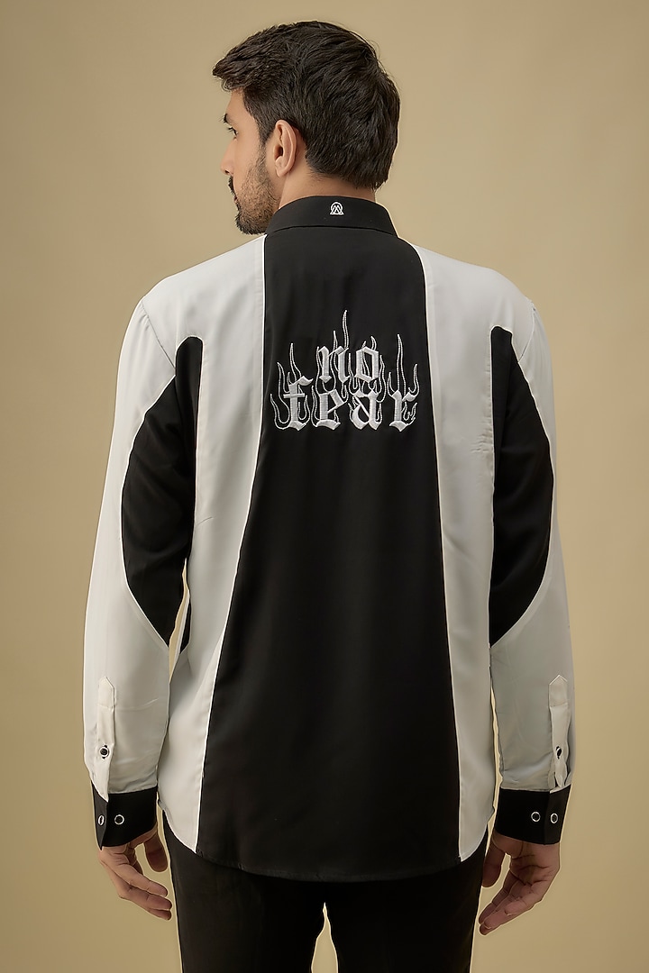 White & Black Polyester Party Wear Shirt by Jayesh and Kaajal Shah Men at Pernia's Pop Up Shop