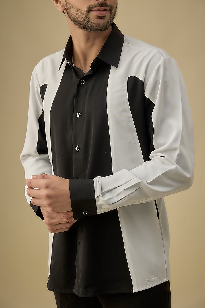 White & Black Polyester Party Wear Shirt by Jayesh and Kaajal Shah Men at Pernia's Pop Up Shop