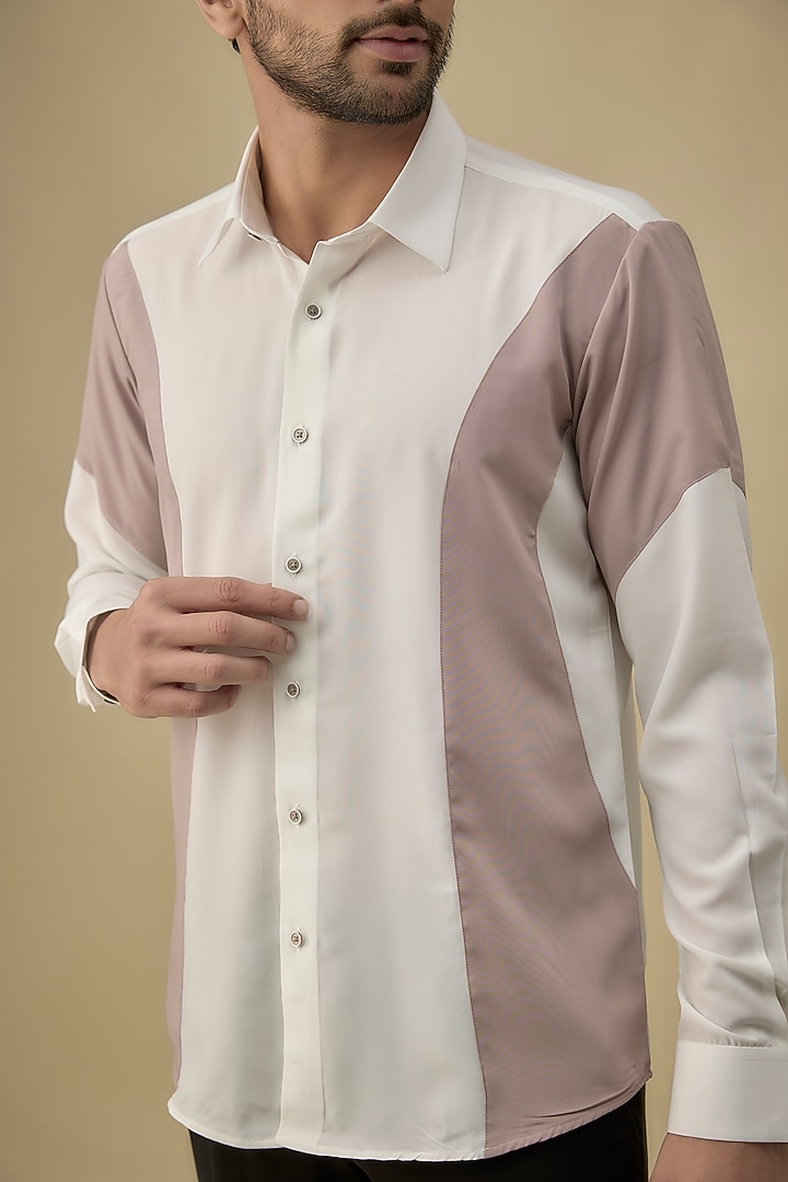 White & Nude Polyester Party Wear Shirt by Jayesh and Kaajal Shah Men at Pernia's Pop Up Shop