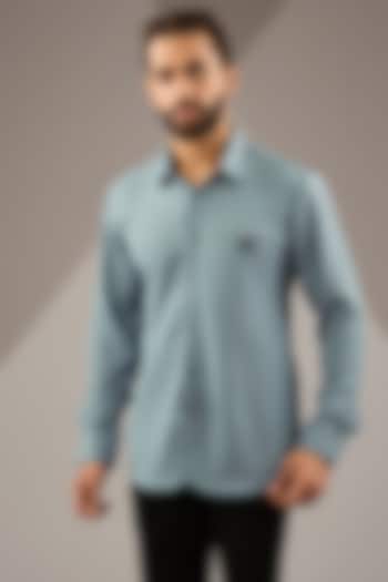 Greyish Blue Knit Party Wear Shirt by Jayesh and Kaajal Shah Men at Pernia's Pop Up Shop