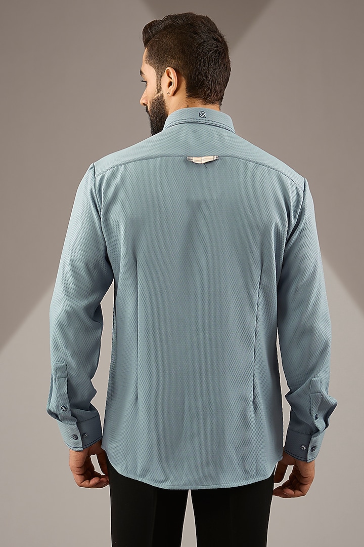 Greyish Blue Knit Party Wear Shirt by Jayesh and Kaajal Shah Men at Pernia's Pop Up Shop
