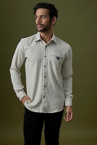 Ivory Polyester Shirt by Jayesh and Kaajal Shah Men