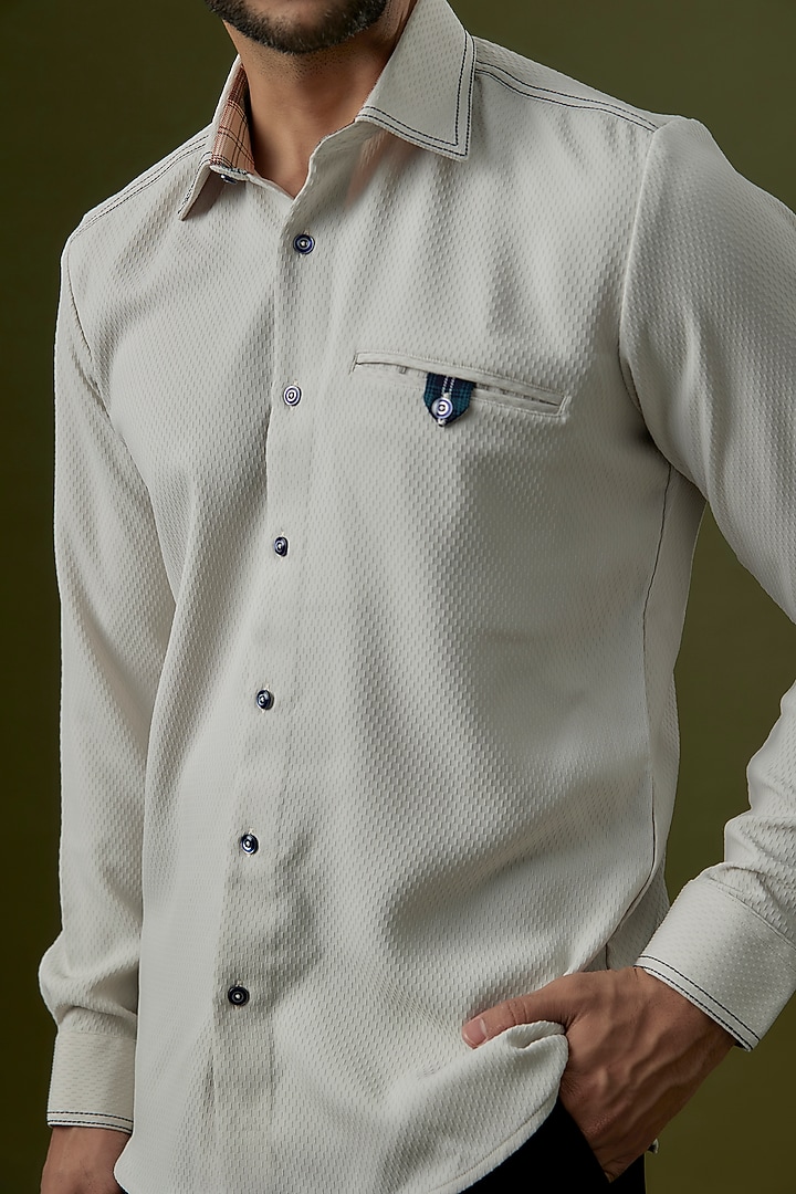 Ivory Polyester Party Wear Shirt by Jayesh and Kaajal Shah Men at Pernia's Pop Up Shop