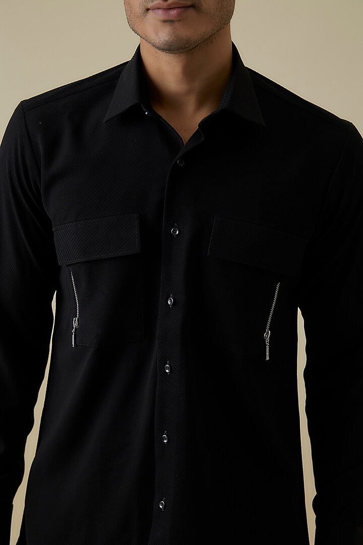Black Polyester Party Wear Shirt by Jayesh and Kaajal Shah Men at Pernia's Pop Up Shop