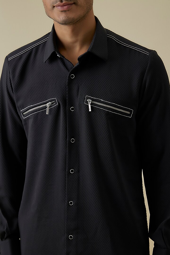 Black Polyester Party Wear Shirt by Jayesh and Kaajal Shah Men at Pernia's Pop Up Shop