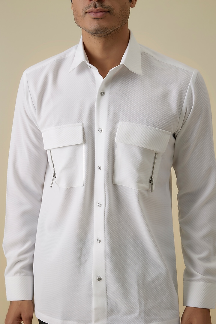 White Polyester Party Wear Shirt by Jayesh and Kaajal Shah Men at Pernia's Pop Up Shop