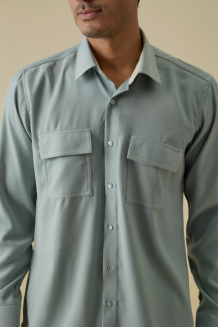 Blue Polyester Party Wear Shirt by Jayesh and Kaajal Shah Men at Pernia's Pop Up Shop