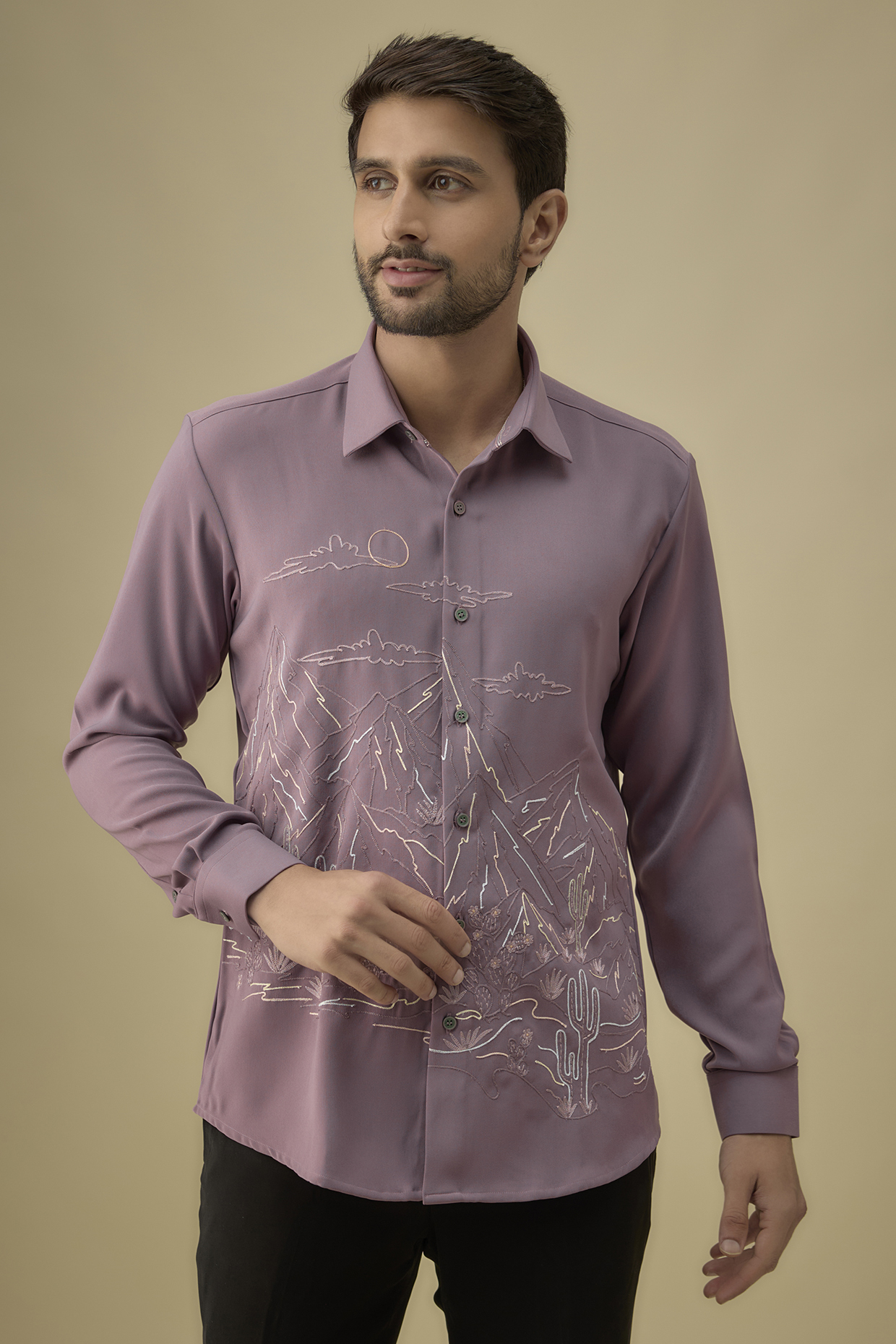 Mauve Pink Polyester Shirt by Jayesh and Kaajal Shah
