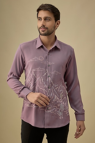 Mauve Pink Polyester Shirt by Jayesh and Kaajal Shah Men