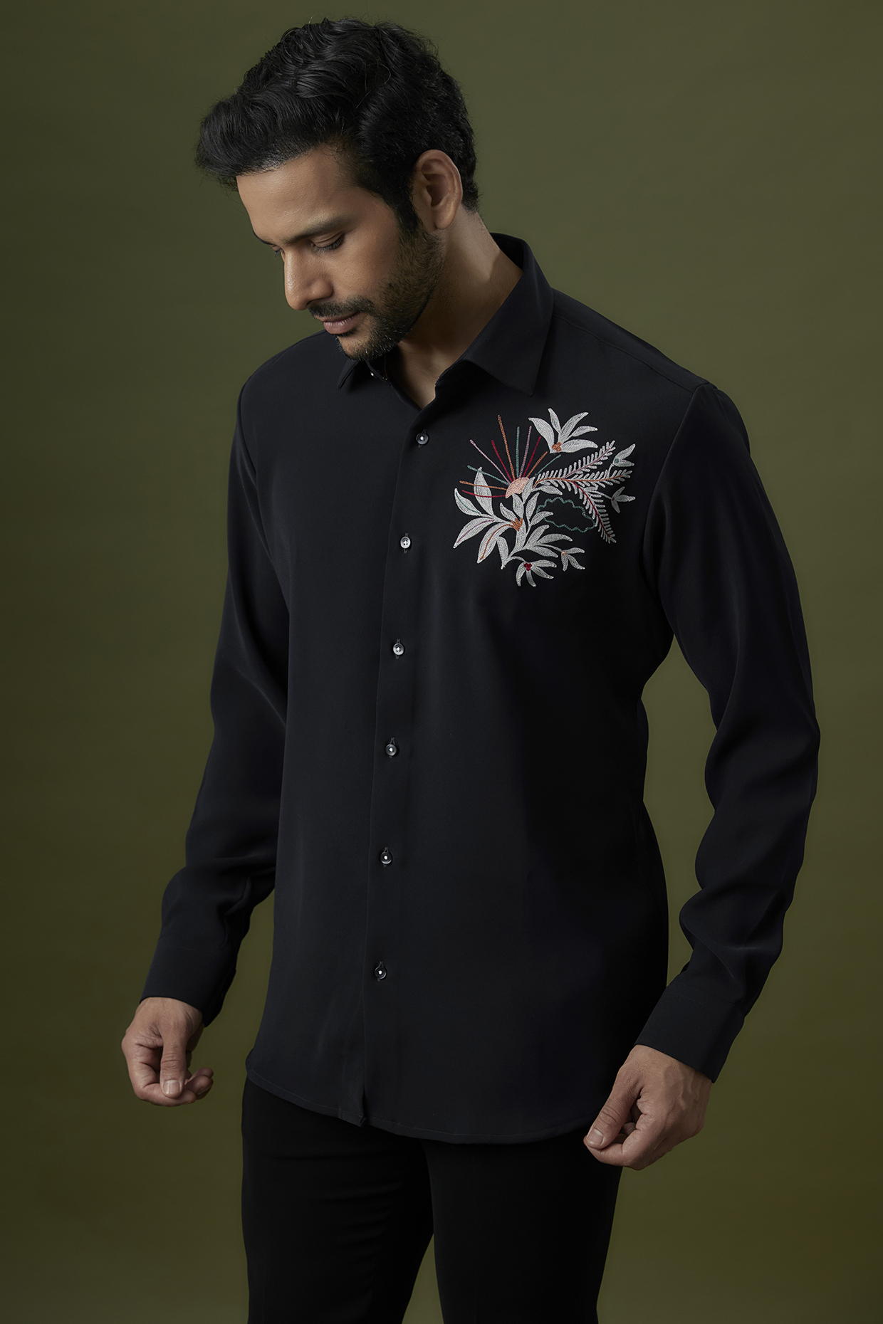 Navy Blue & Black Polyester Shirt by Jayesh and Kaajal Shah