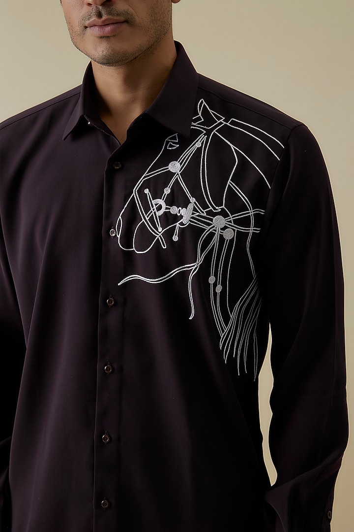 Wine Polyester Party Wear Shirt by Jayesh and Kaajal Shah Men at Pernia's Pop Up Shop