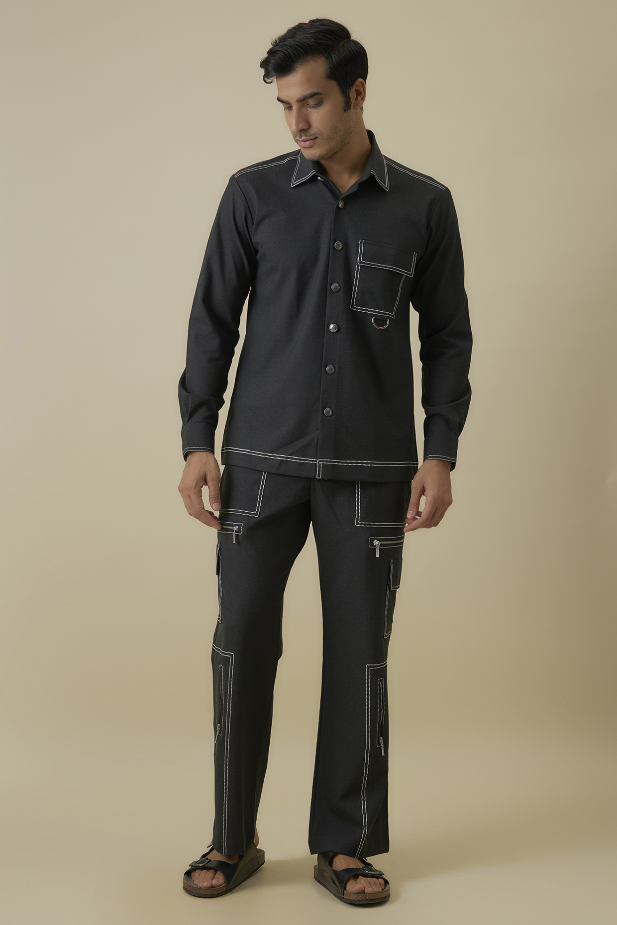 Grey Polyester Co-Ord Set by Jayesh and Kaajal Shah