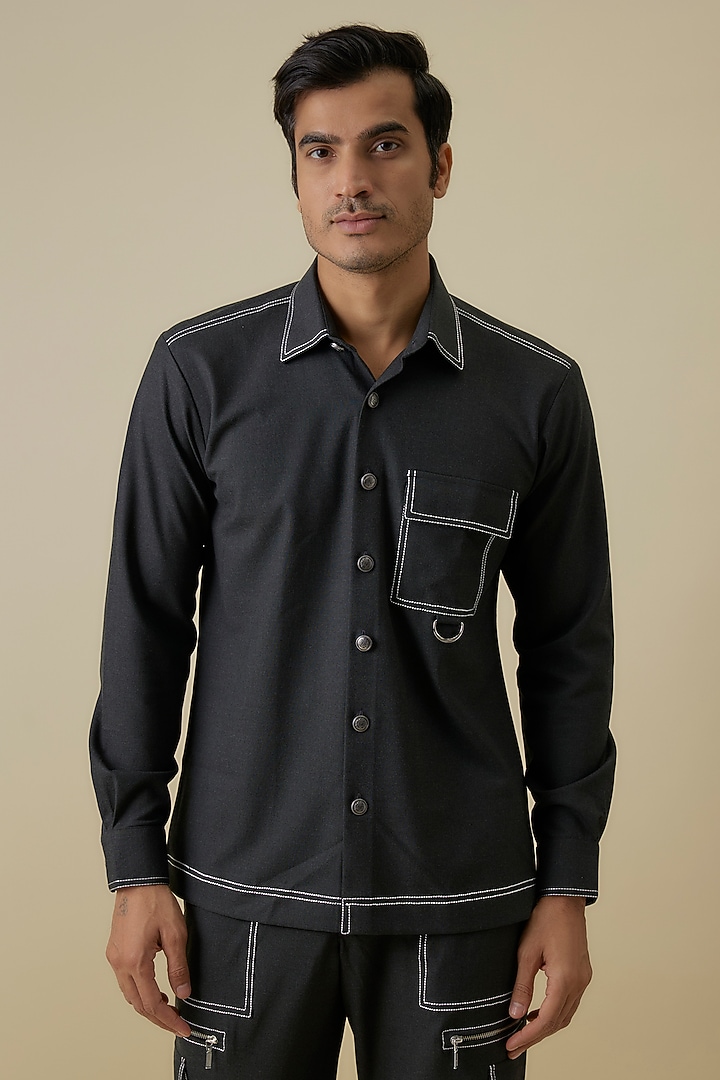 Grey Polyester Co-Ord Set by Jayesh and Kaajal Shah Men at Pernia's Pop Up Shop