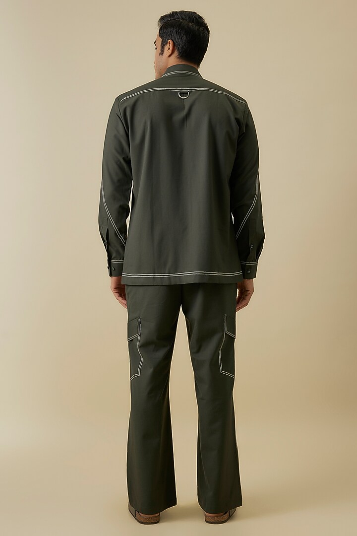 Olive Green Polyester Co-Ord Set by Jayesh and Kaajal Shah Men at Pernia's Pop Up Shop
