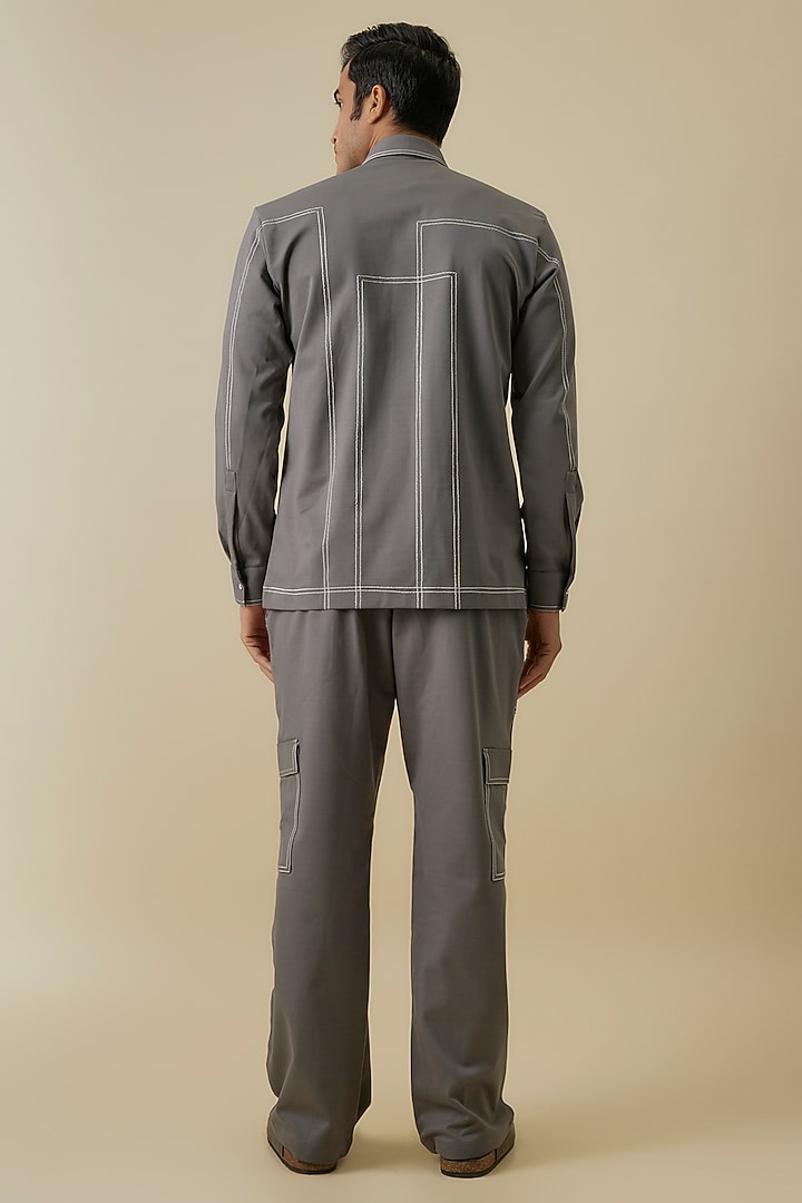 Powder Blue Polyester Co-Ord Set by Jayesh and Kaajal Shah Men at Pernia's Pop Up Shop