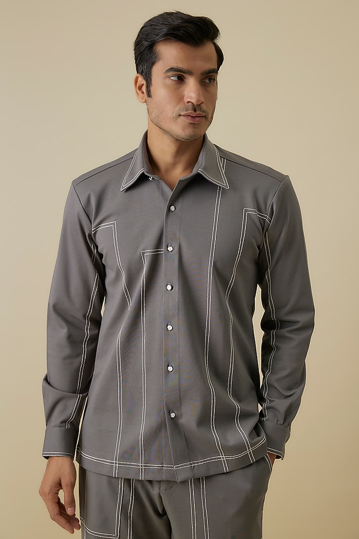 Powder Blue Polyester Co-Ord Set by Jayesh and Kaajal Shah Men at Pernia's Pop Up Shop